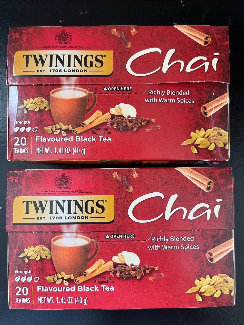 x2 Boxes 40 Bags Total Twinings Tea Chai Warm Spice 10/2026